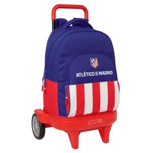 Blue and Red and White Compact Backpack with Wheels